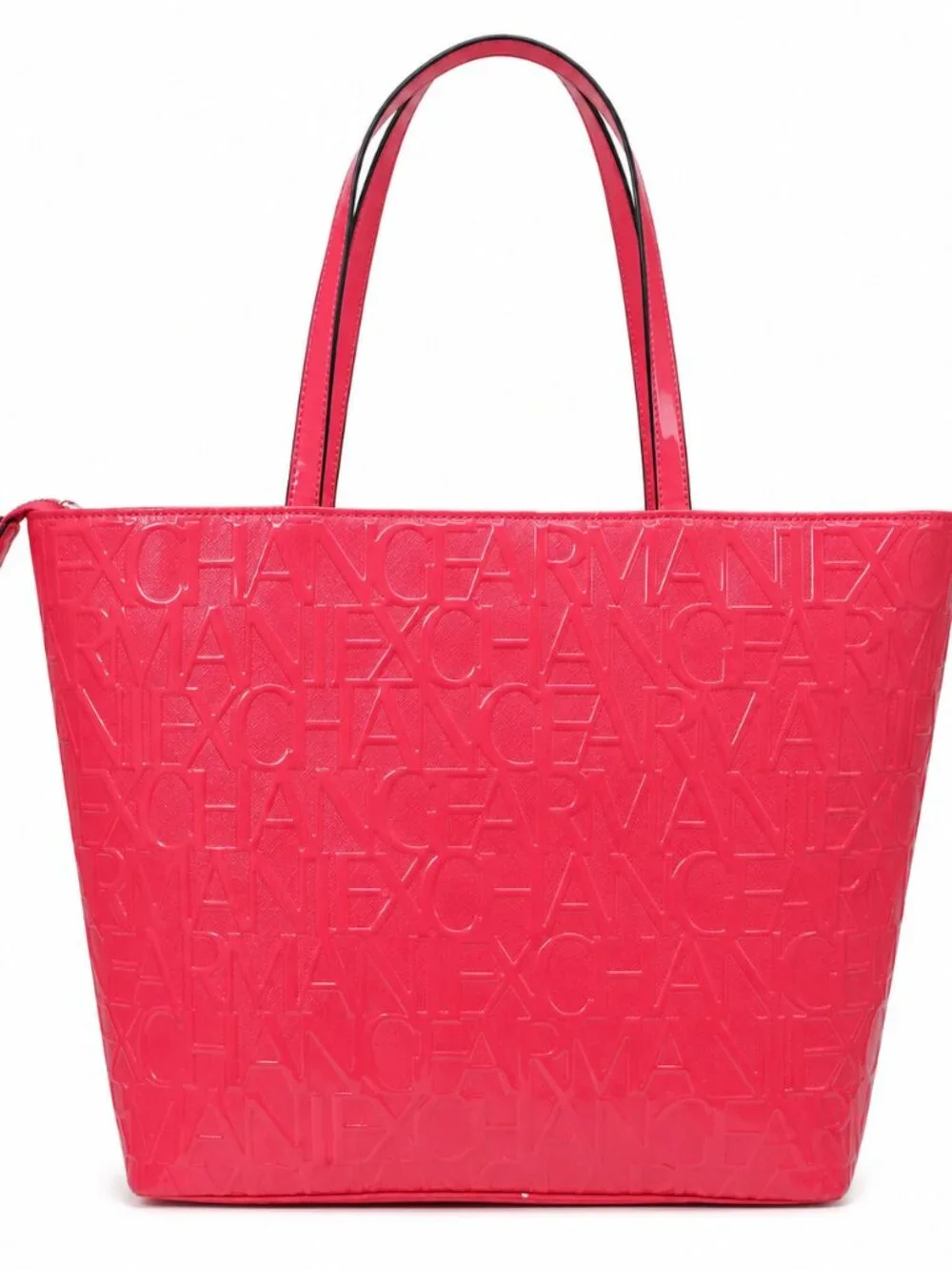 Armani Exchange Pink Embossed Logo Patent Leather Tote Bag Zip Top A|X